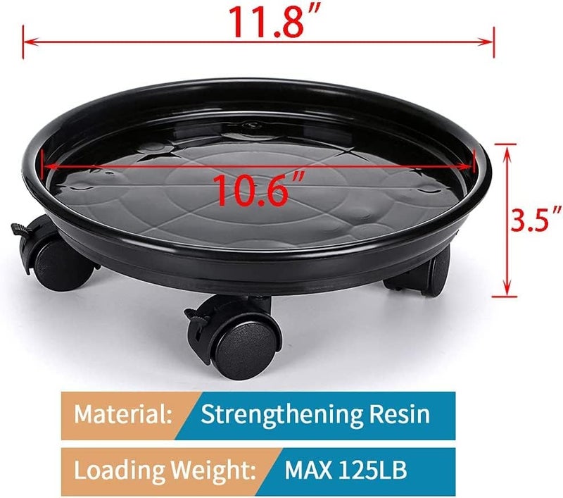 HGLCM 2Pcs Plant Caddy,Planter Pot Mover, Plant Pot Pallet Dolly Caster with Universal Wheels, Round Movable Planter Dolly Trolley Tray Pallet Outdoor Indoor Tree Flower Stand Planter (11.8 inch+2pcs+black) - Image 2